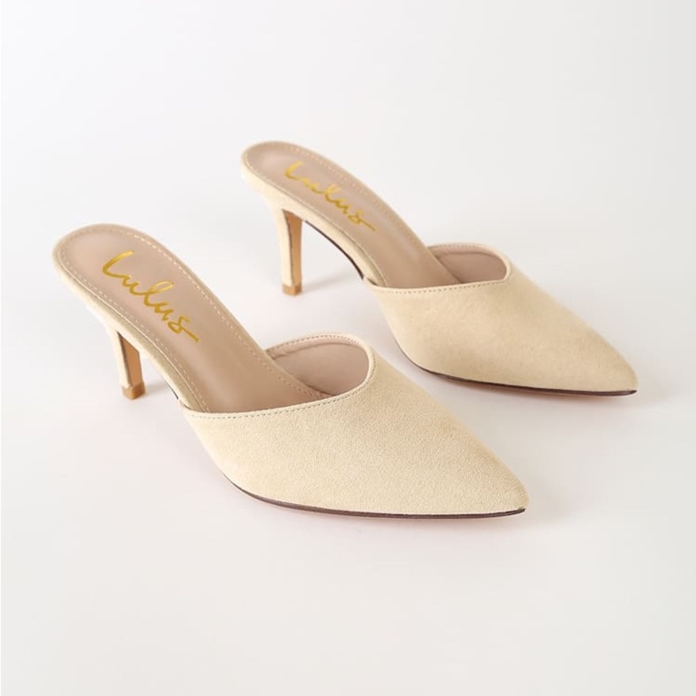 Lulus | Leightonn Natural Nubuck Pointed-Toe Mules - Picture 2 of 11